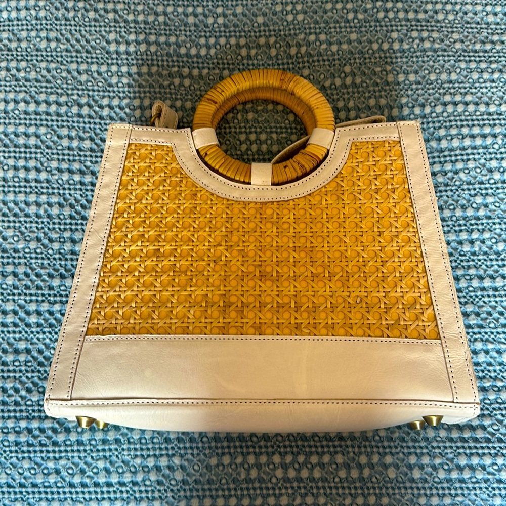 Rattan Purse - white and tan with detachable shoulder strap - never been used